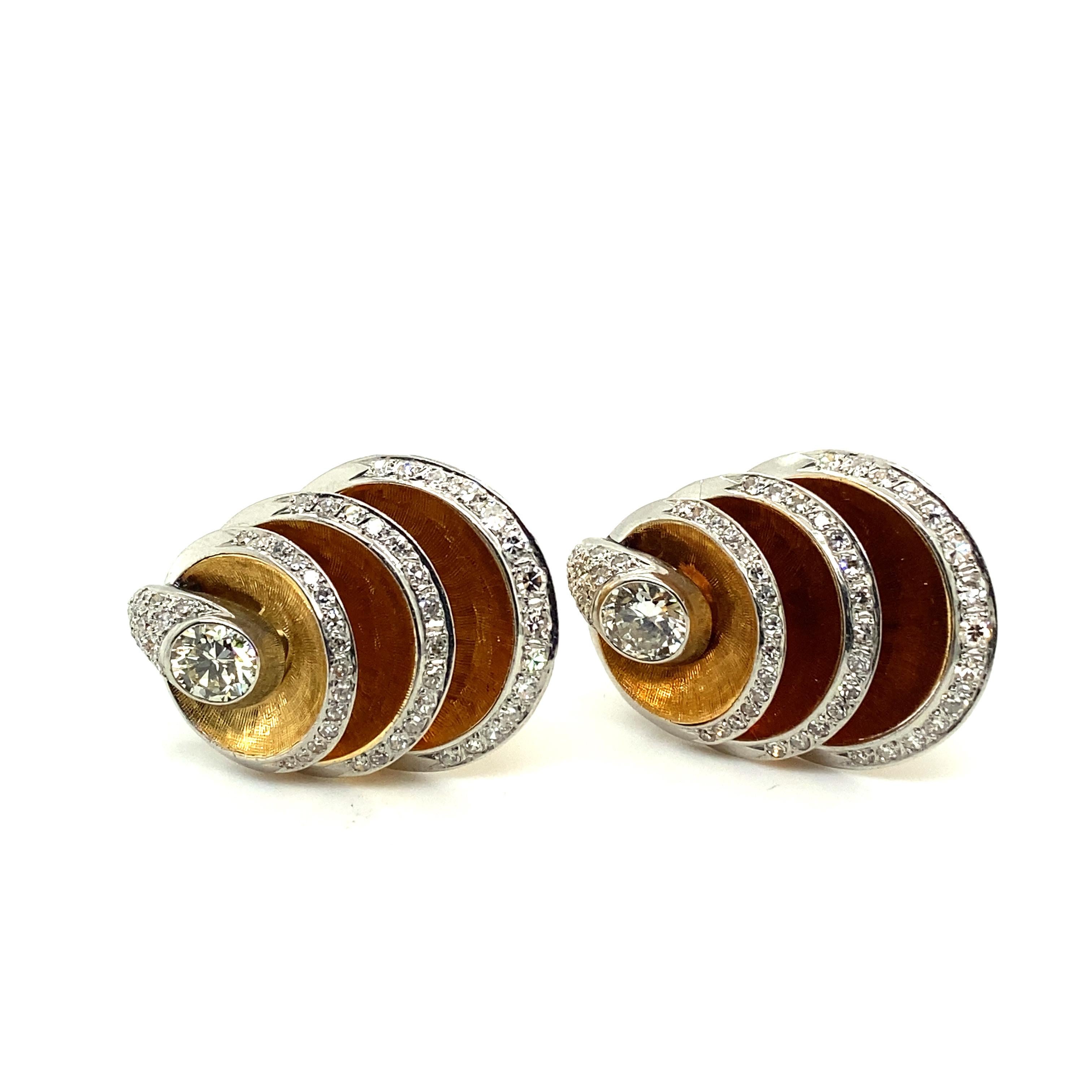 Two Diamond Clip Brooches in 18 Karat Rose and White Gold by Gübelin