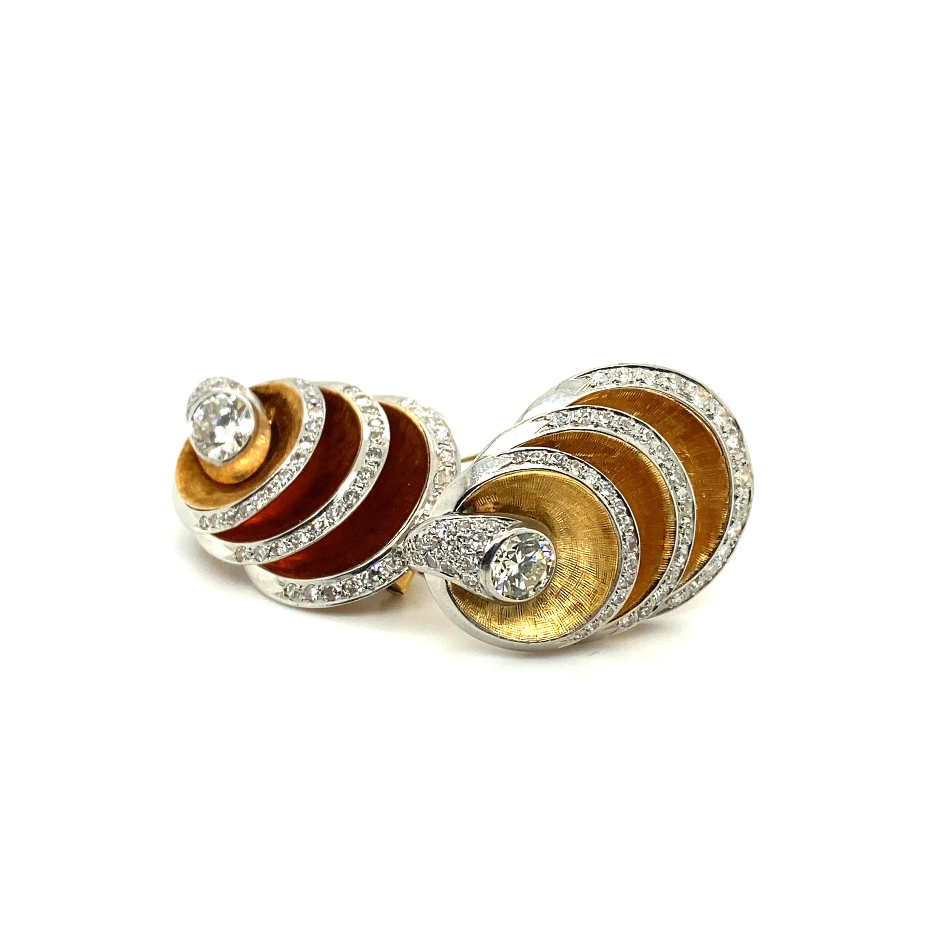 Two Diamond Clip Brooches in 18 Karat Rose and White Gold by Gübelin