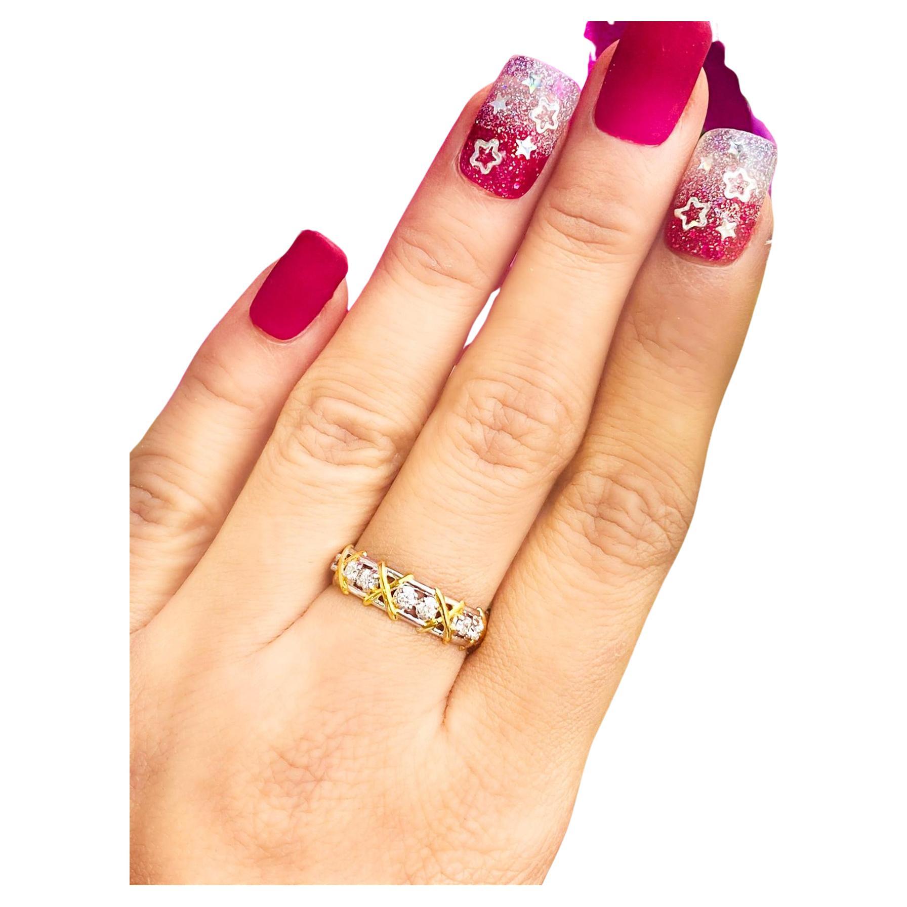 Two Diamond Cross Eternity Diamond Ring For Sale