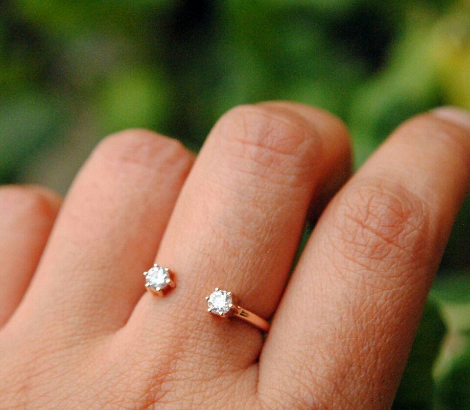 Zwei Diamant Offener Ring 14k Massivgold Ehering Verlobungsring Offener Stil Ring. im Angebot 5