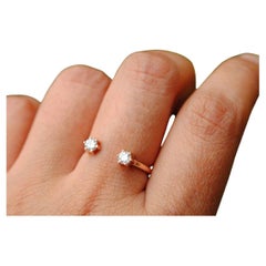 Two Diamond Open Ring 14k Solid Gold Wedding Band Promise Ring Open Style Ring.