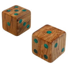 Two Dice Set - Made in Olive Wood and Malachite