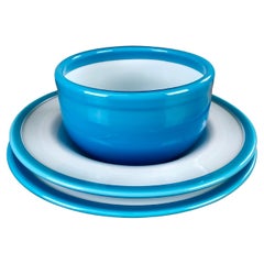 Essgeschirr und eine Schale aus mundgeblasenem blauem Glas von Michael Bang für Holmegaard