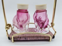 Two Dogs Salt and Pepper Shaker, Coloured Glass, Antique