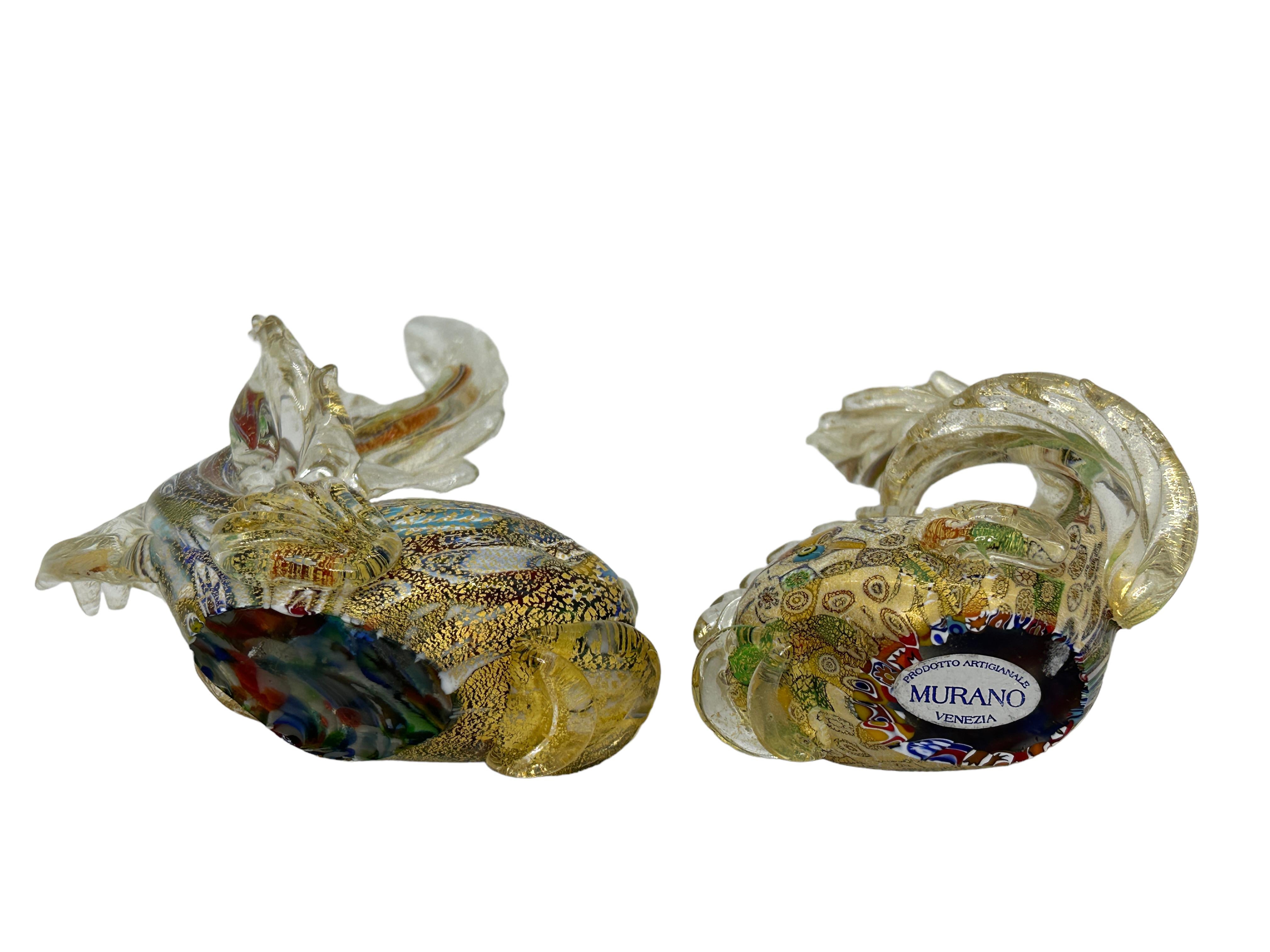 Mid-20th Century Two Dolphin Fish Fratelli Toso Italian Venetian Murano Millefiori, Italy, 1950s For Sale