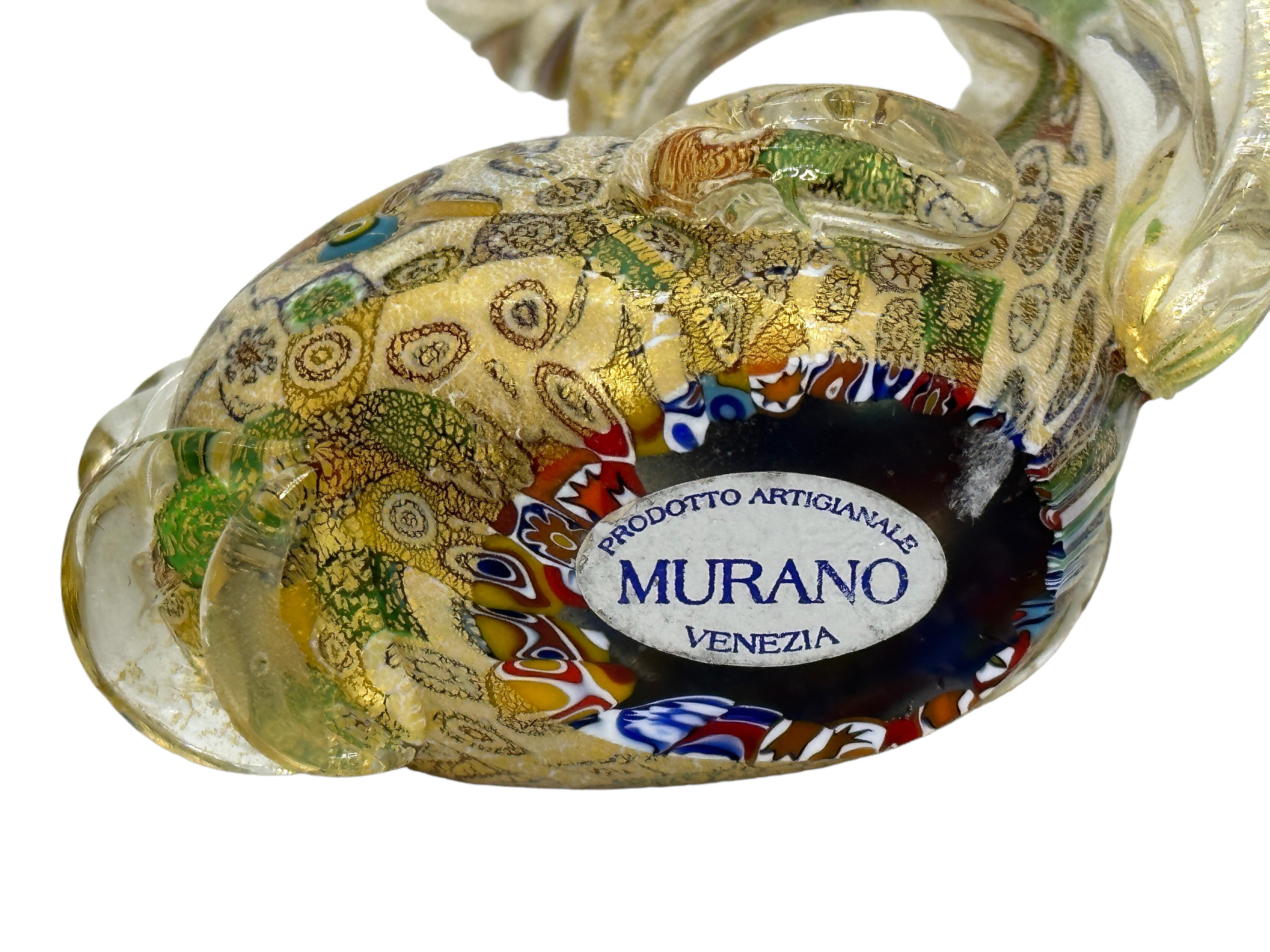 Milieu du XXe siècle Deux poissons dauphins Fratelli Toso Italian Venetian Murano Millefiori, Italie, années 1950 en vente