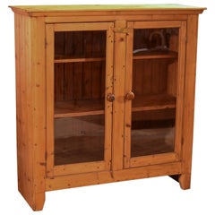 Two-Door Antique Bookcase, Victorian Pine Glazed, circa 1900