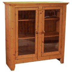 Two-Door Antique Bookcase, Victorian Pine Glazed, circa 1900