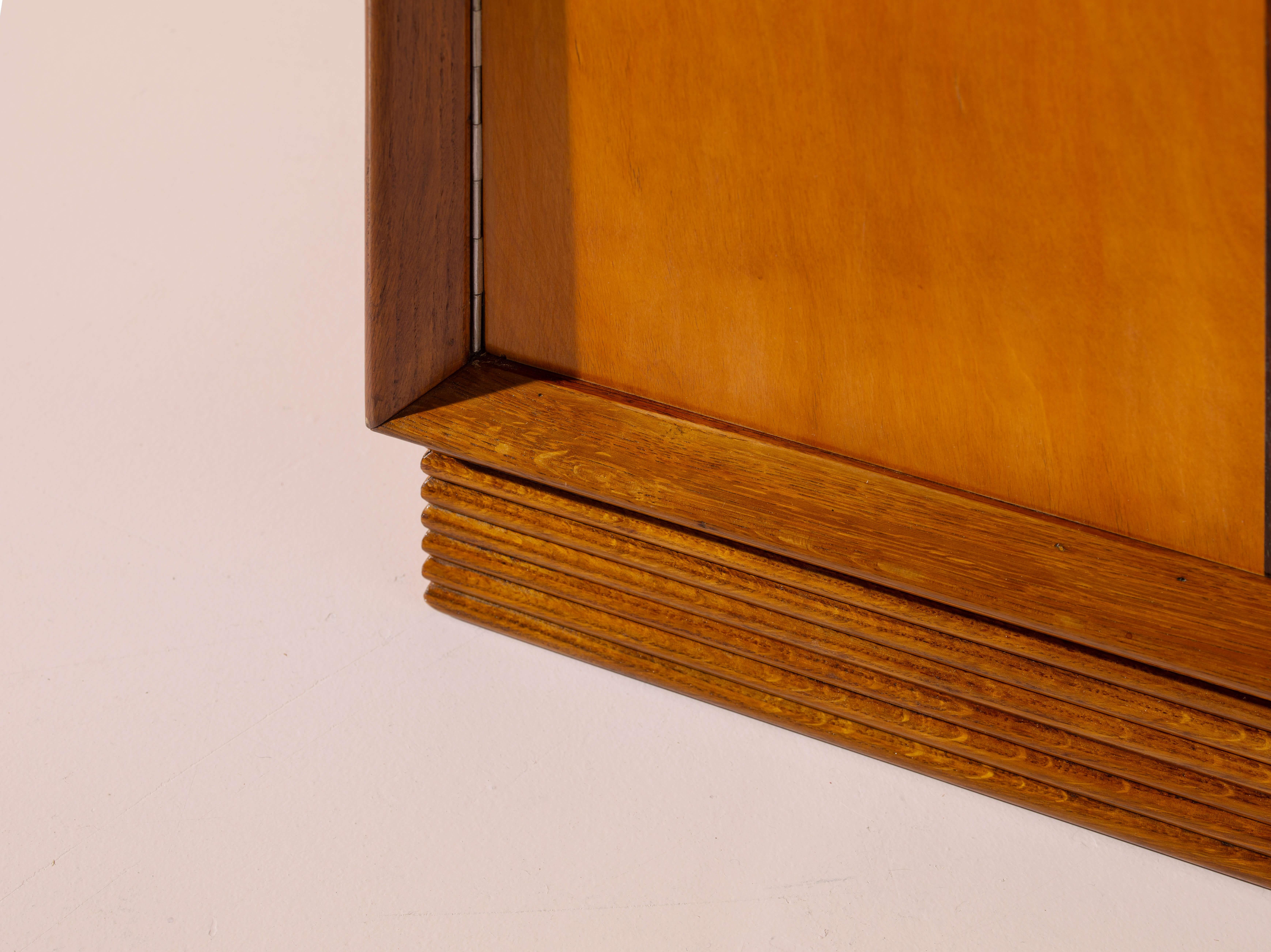Mid-20th Century Two-door Art Deco wardrobe, oak structure with inlaid maple panels, Italy, 1930s