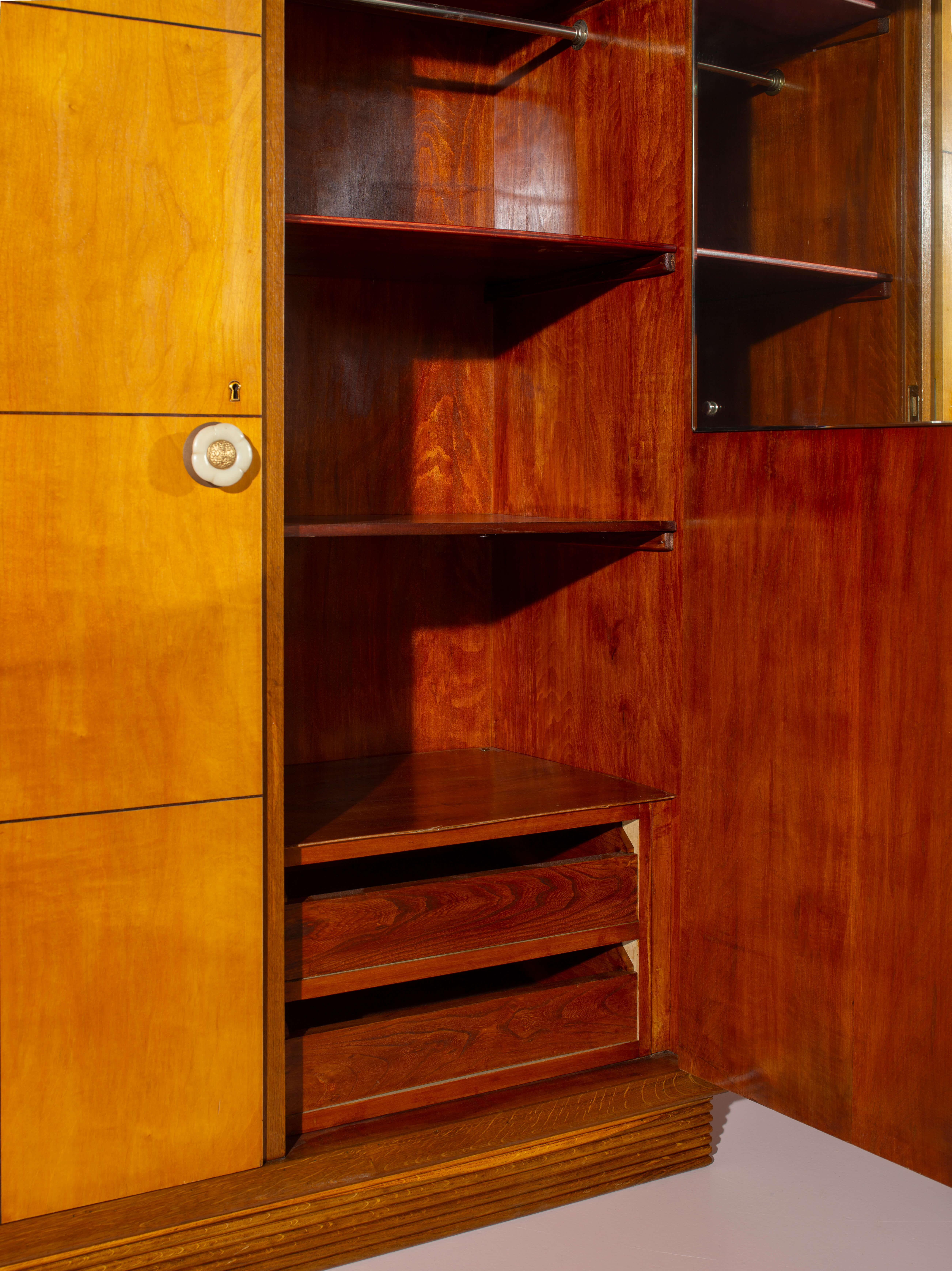 Two-door Art Deco wardrobe, oak structure with inlaid maple panels, Italy, 1930s 2