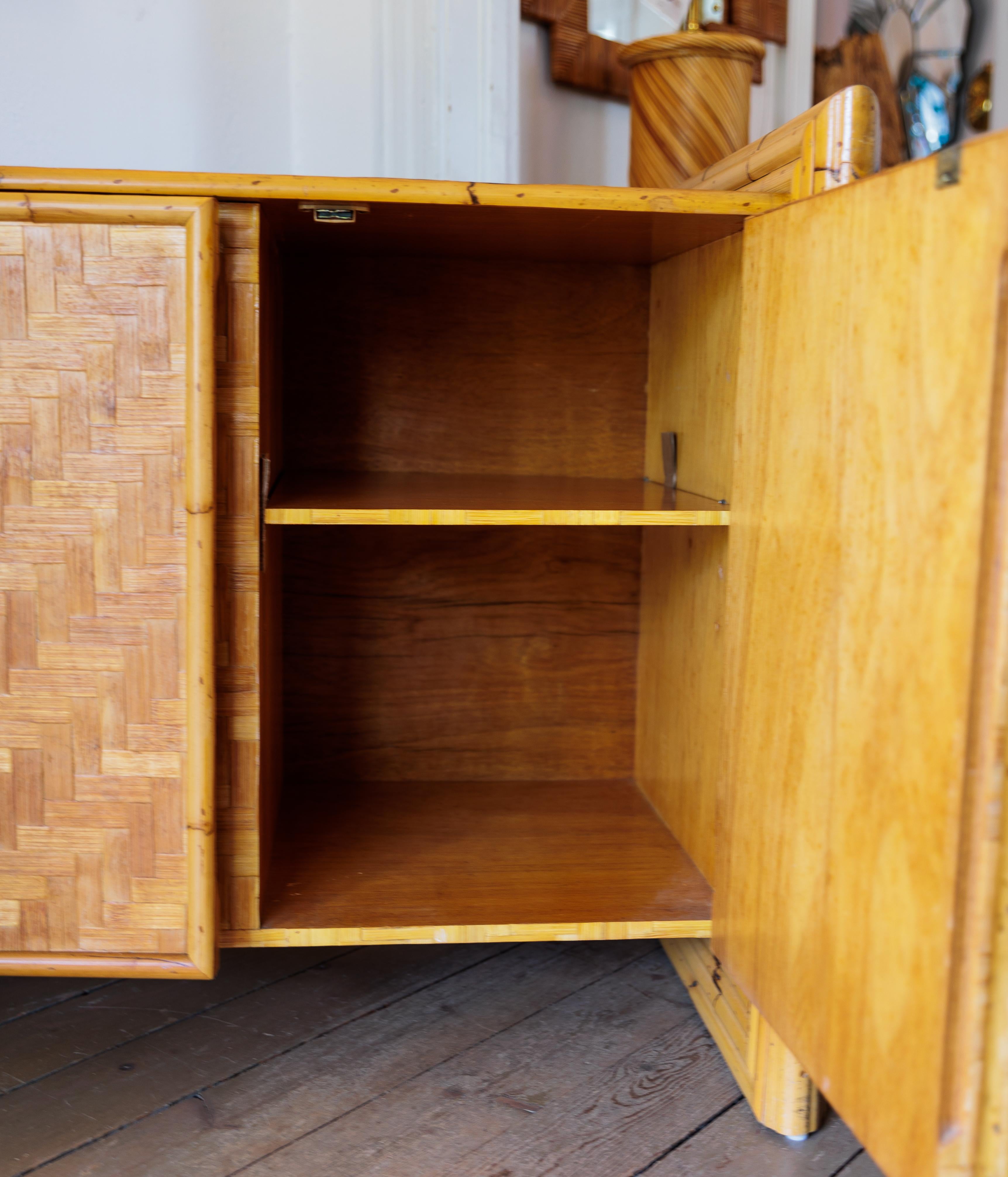 American Two Door Bamboo and Rattan Chest with Interior Shelving