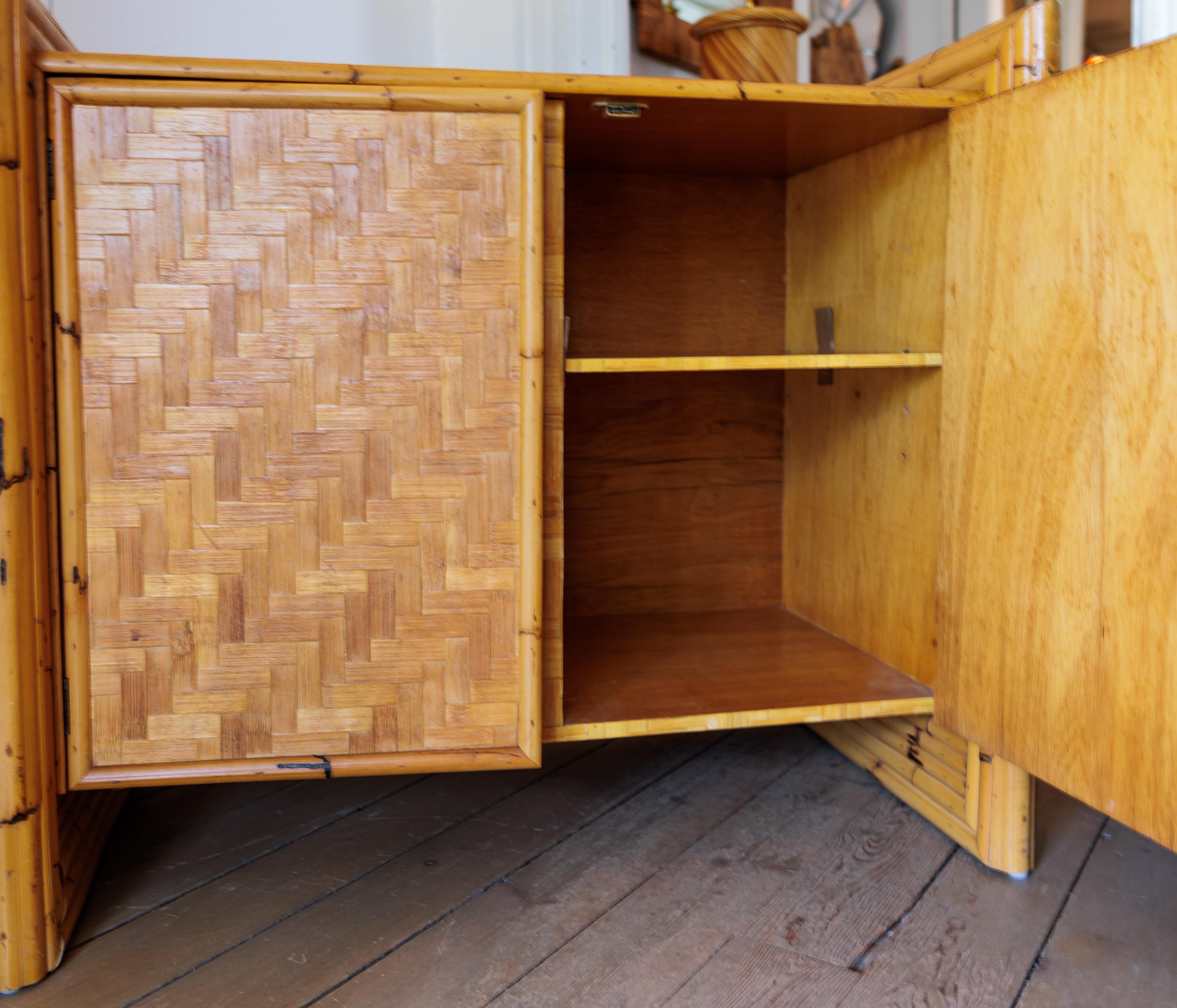 Woven Two Door Bamboo and Rattan Chest with Interior Shelving