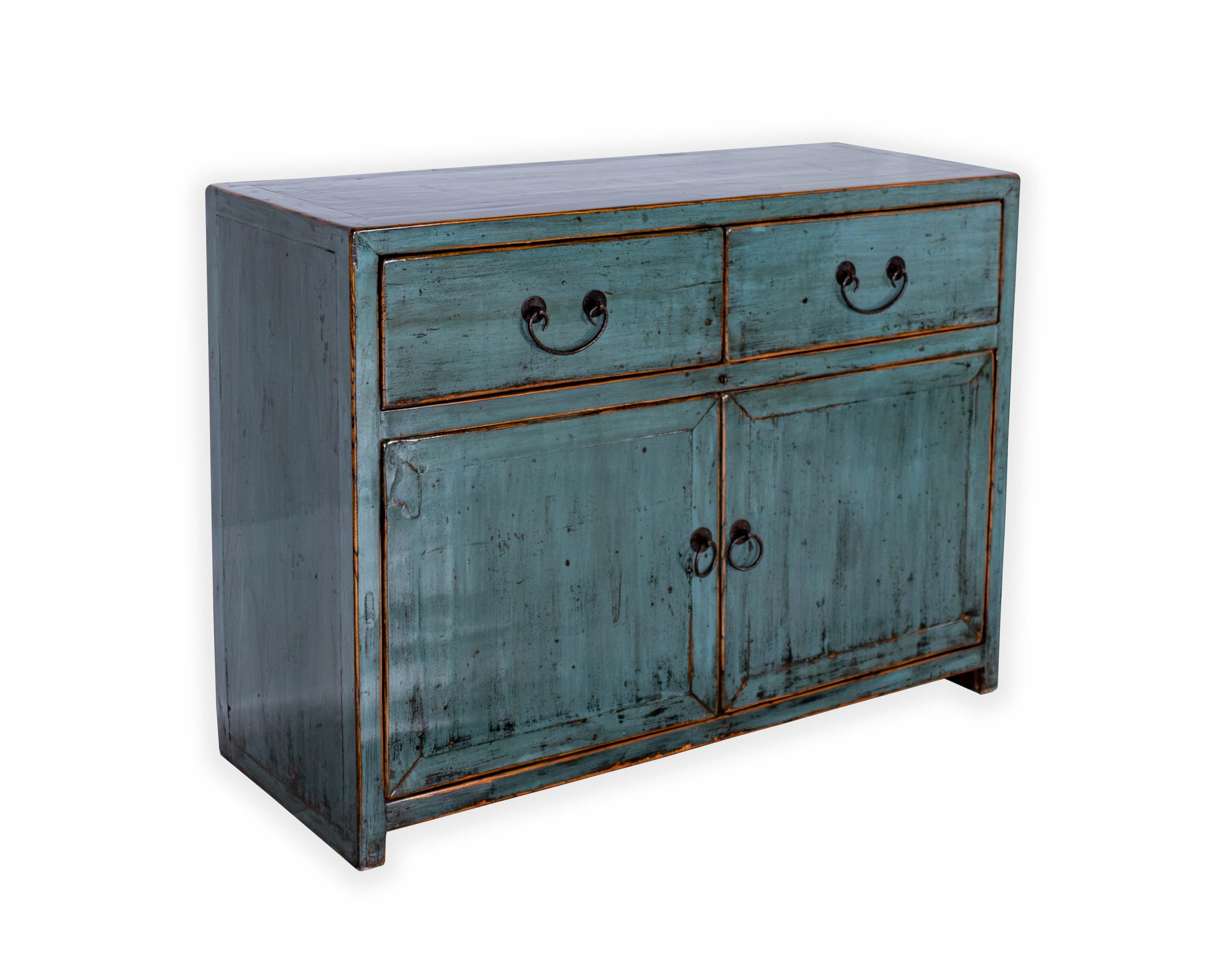 Mid-Century Modern Two Door Cabinet in Lacquer Blue Patina