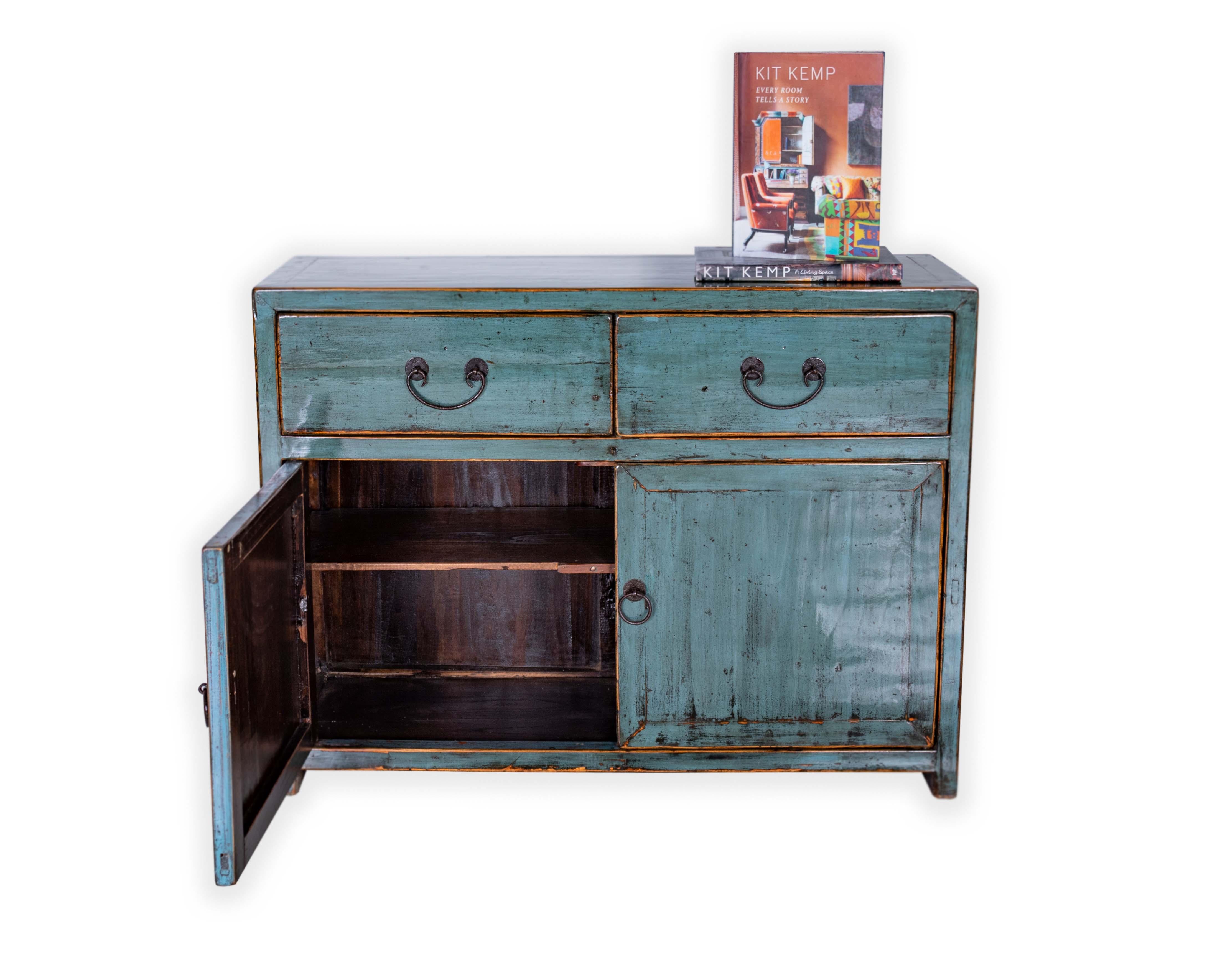 Two Door Cabinet in Lacquer Blue Patina In Excellent Condition In Dallas, TX