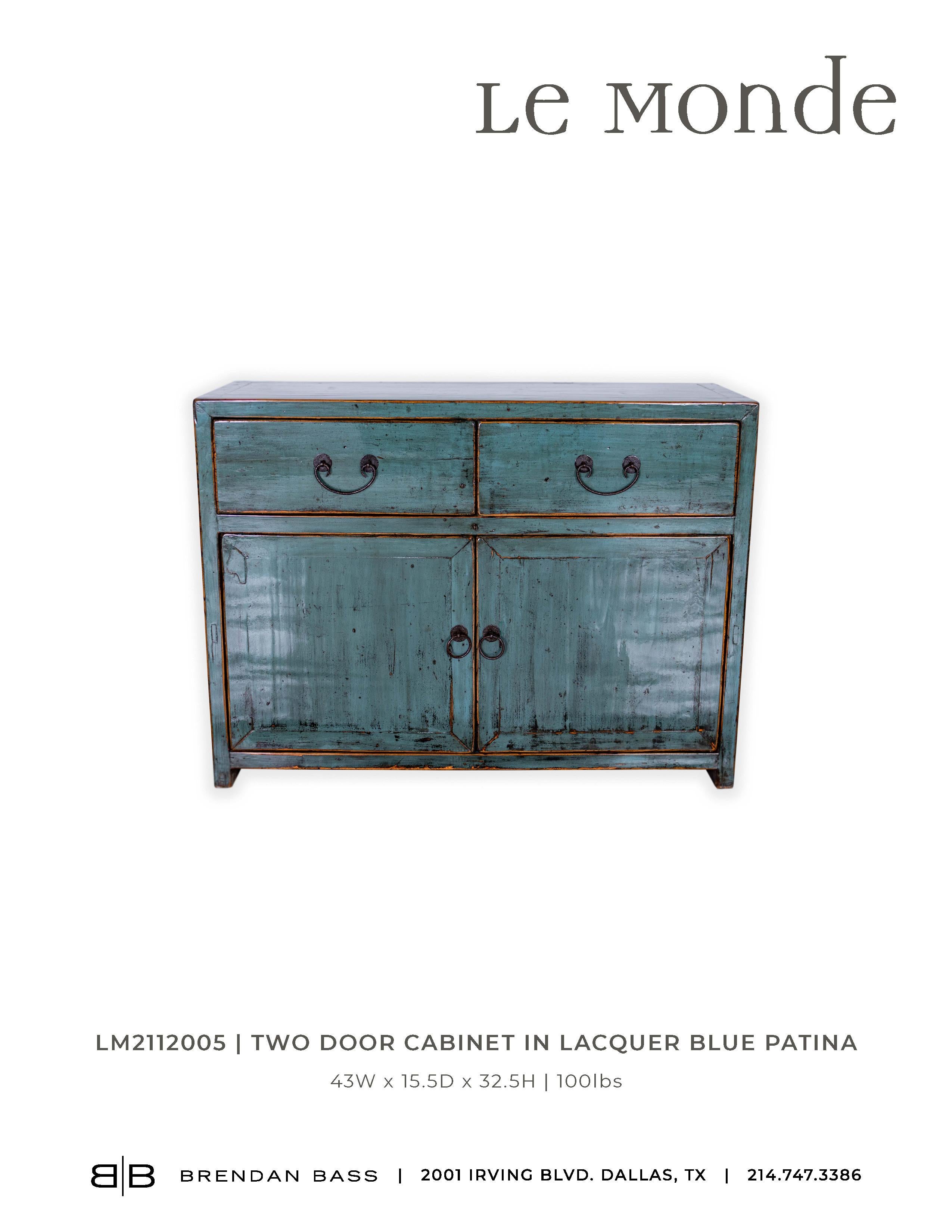 20th Century Two Door Cabinet in Lacquer Blue Patina