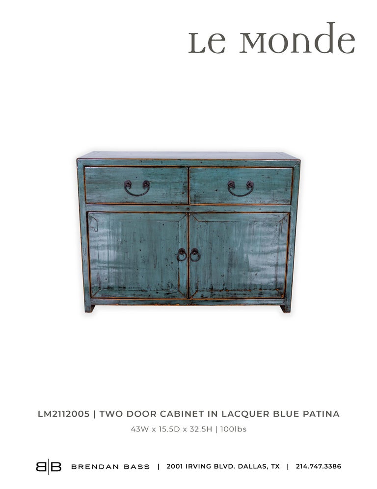 20th Century Two Door Cabinet in Lacquer Blue Patina For Sale