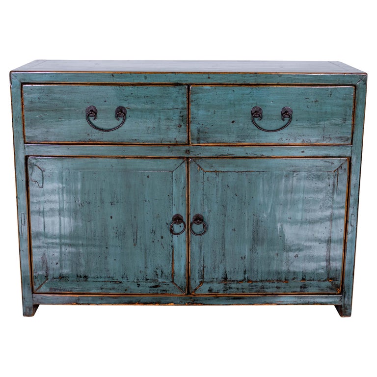 Two Door Cabinet in Lacquer Blue Patina For Sale