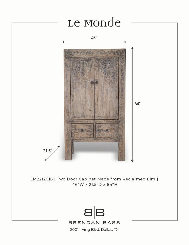 Reclaimed Wood Two Door Cabinet Made from Reclaimed Elm  For Sale