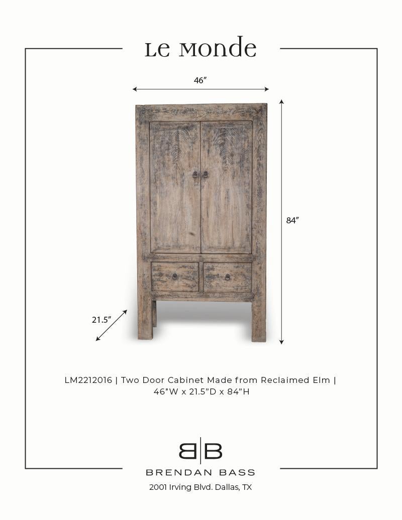 Reclaimed Wood Two Door Cabinet Made from Reclaimed Elm For Sale