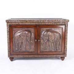 Two Door Cabinet or Server with Elephants and Coconut Veneer