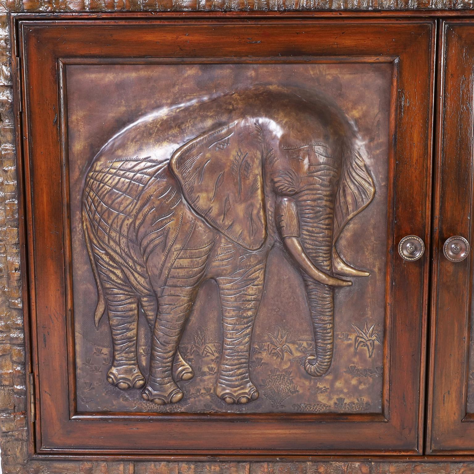 Two Door Cabinet or Server with Elephants and Coconut Veneer 1