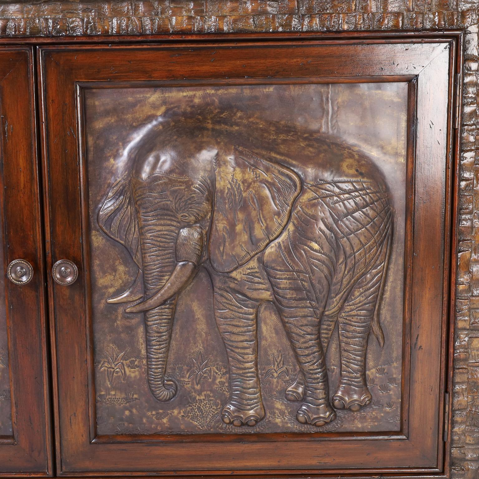 Two Door Cabinet or Server with Elephants and Coconut Veneer 2