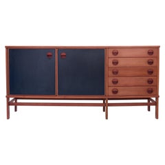 Two-Door Credenza in Teak and Black Laminate with Five Drawers, Italy, 1960s