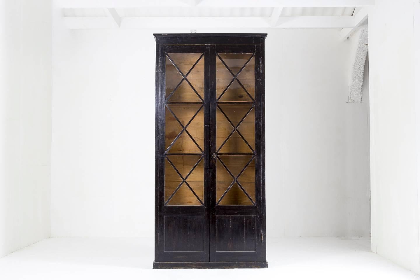 Ebonized 19th Century French Glazed Two-Door Ebonised Bookcase