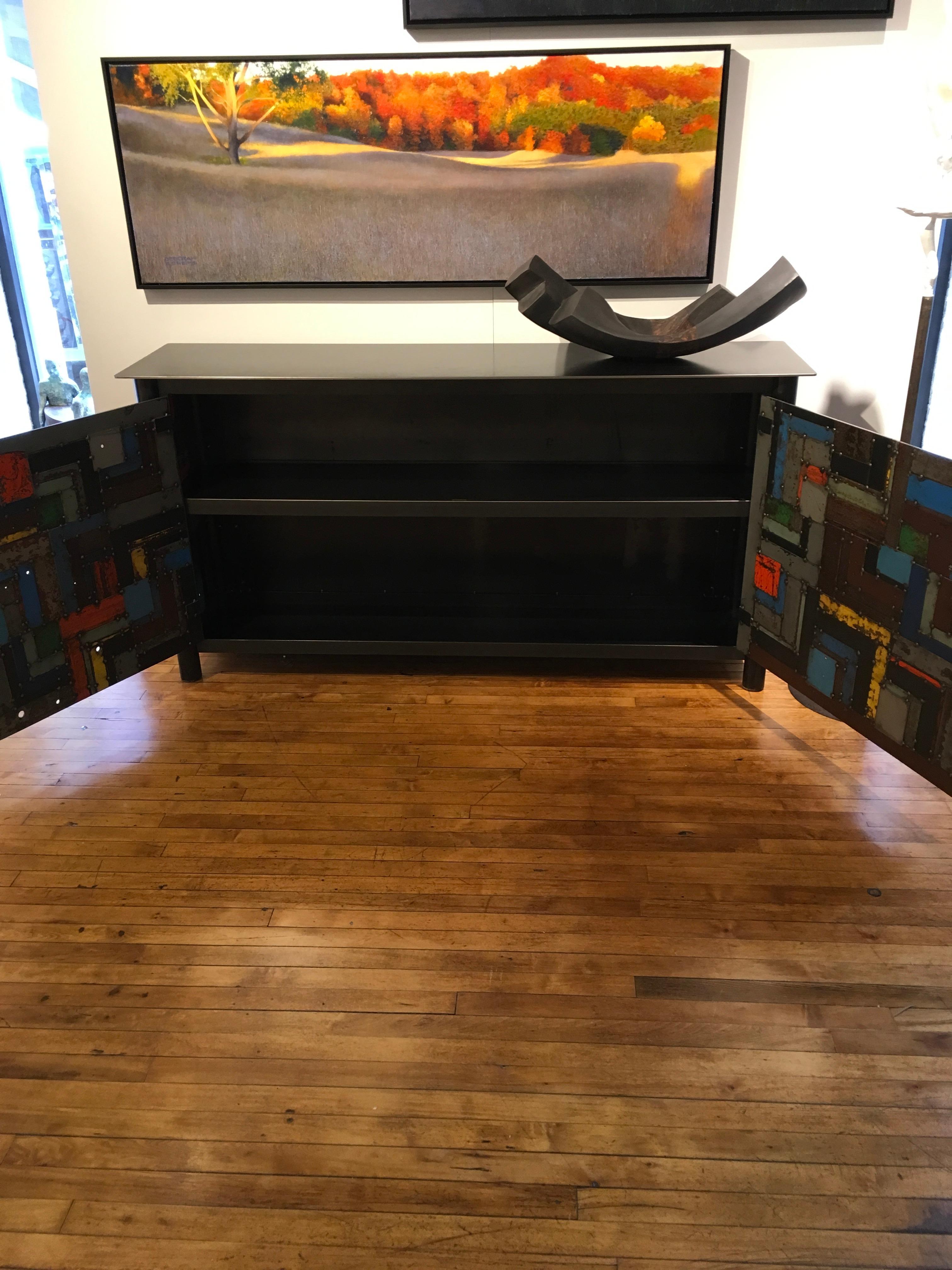Two Door Housetop Quilt Cupboard - Functional Art Steel Furniture, Gee's Bend In New Condition In Chicago, IL
