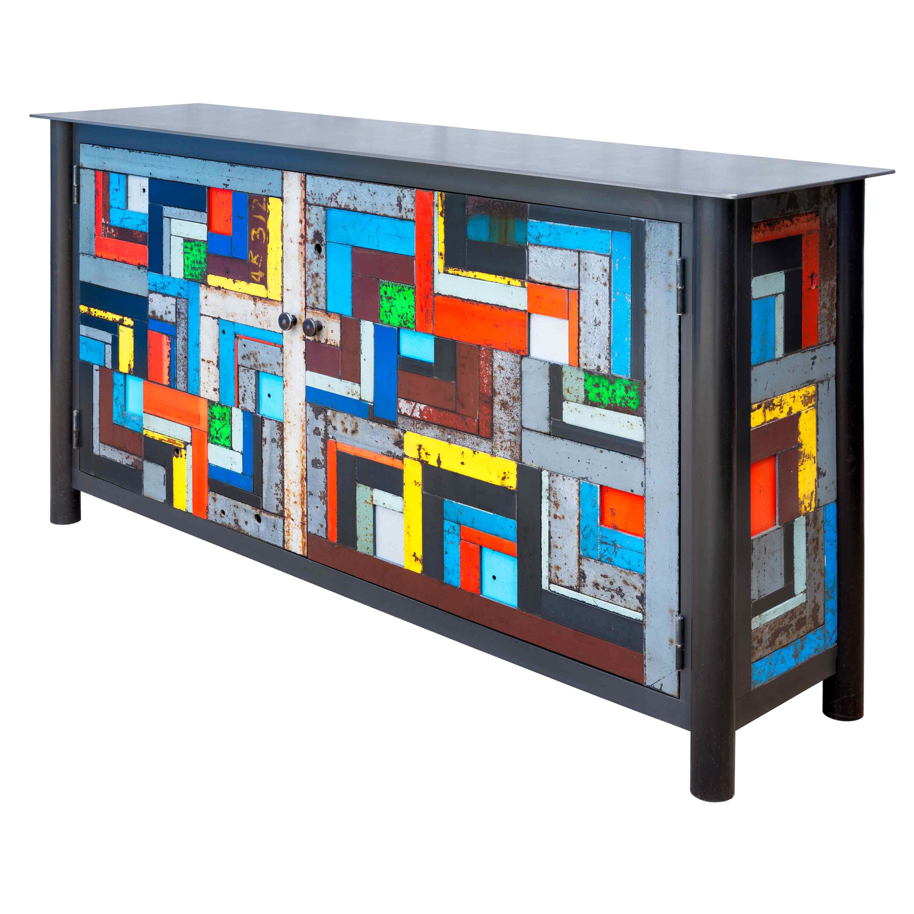 Two Door Housetop Quilt Cupboard - Functional Art Steel Furniture, Gee
s Bend