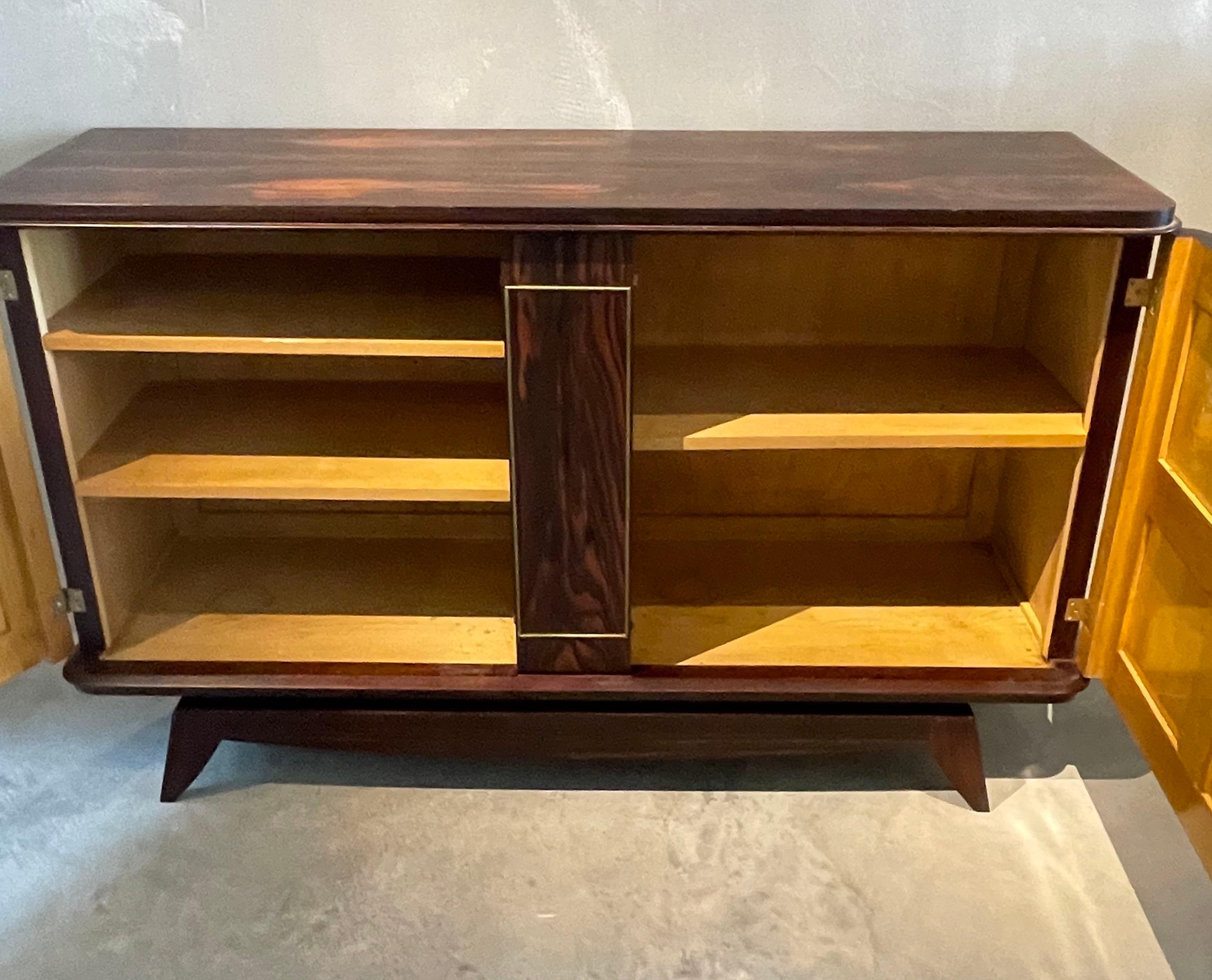 Two Door Madagascar Wood with Gold Gilt Credenza, France, 1940s In Good Condition For Sale In New York, NY