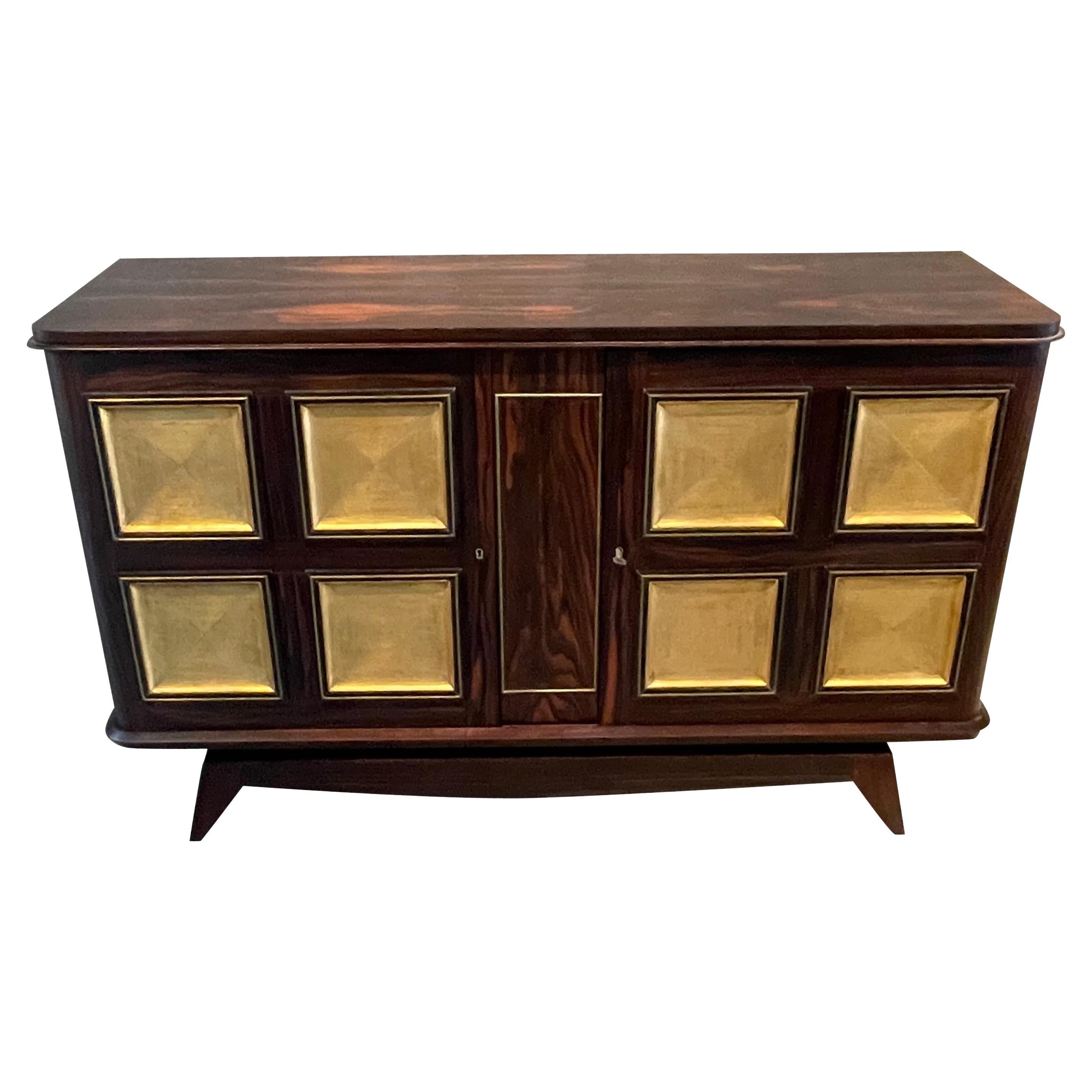 Two Door Madagascar Wood with Gold Gilt Credenza, France, 1940s For Sale