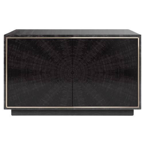 Two-Door Modern Wood Cabinet with Brushed Brass Trim