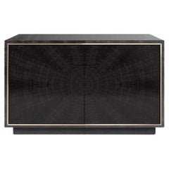 Two-Door Modern Wood Cabinet with Brushed Brass Trim