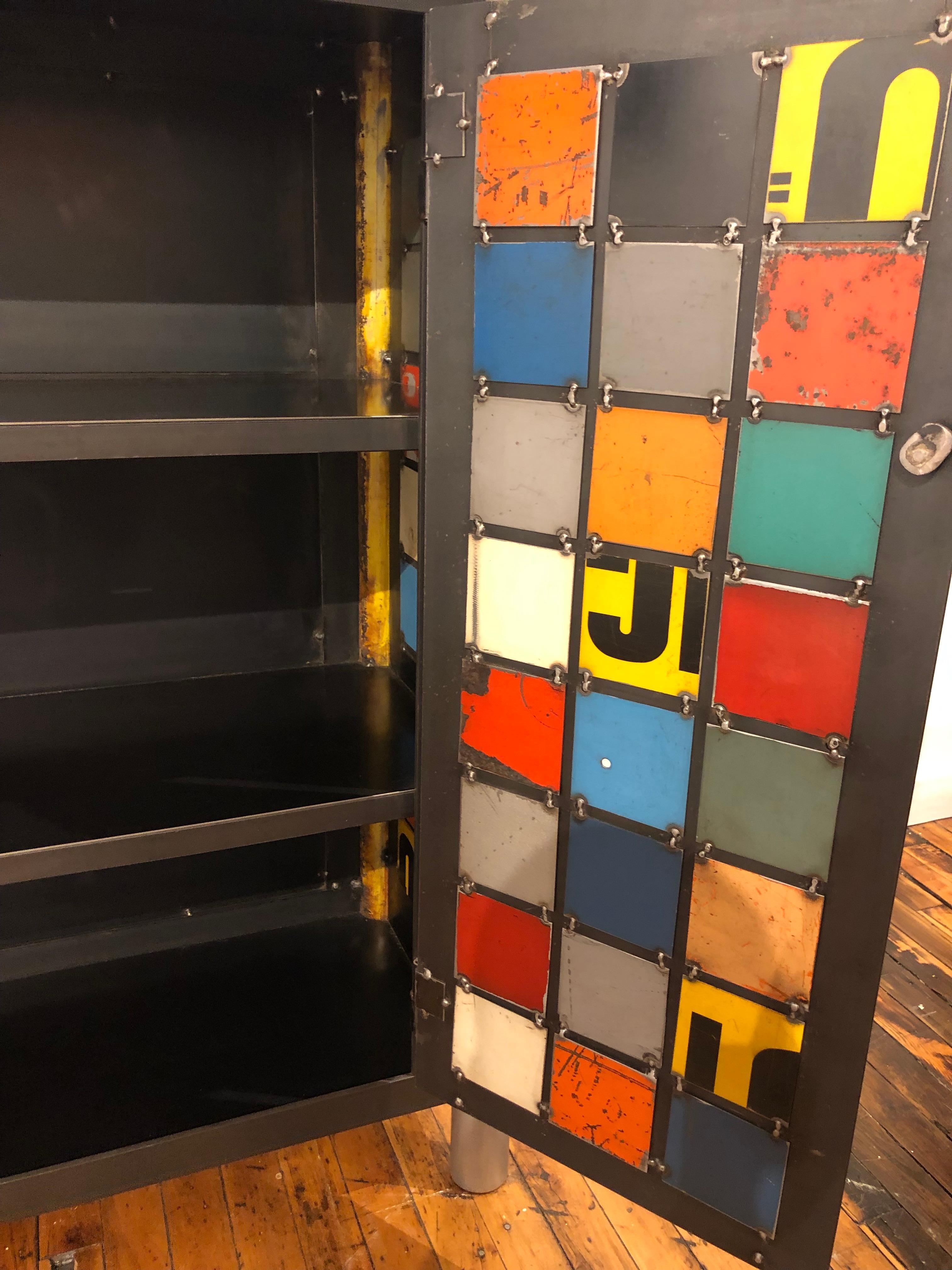 Shaker Jim Rose Two-Door Multicolor Block Quilt Cupboard, Steel Art Furniture