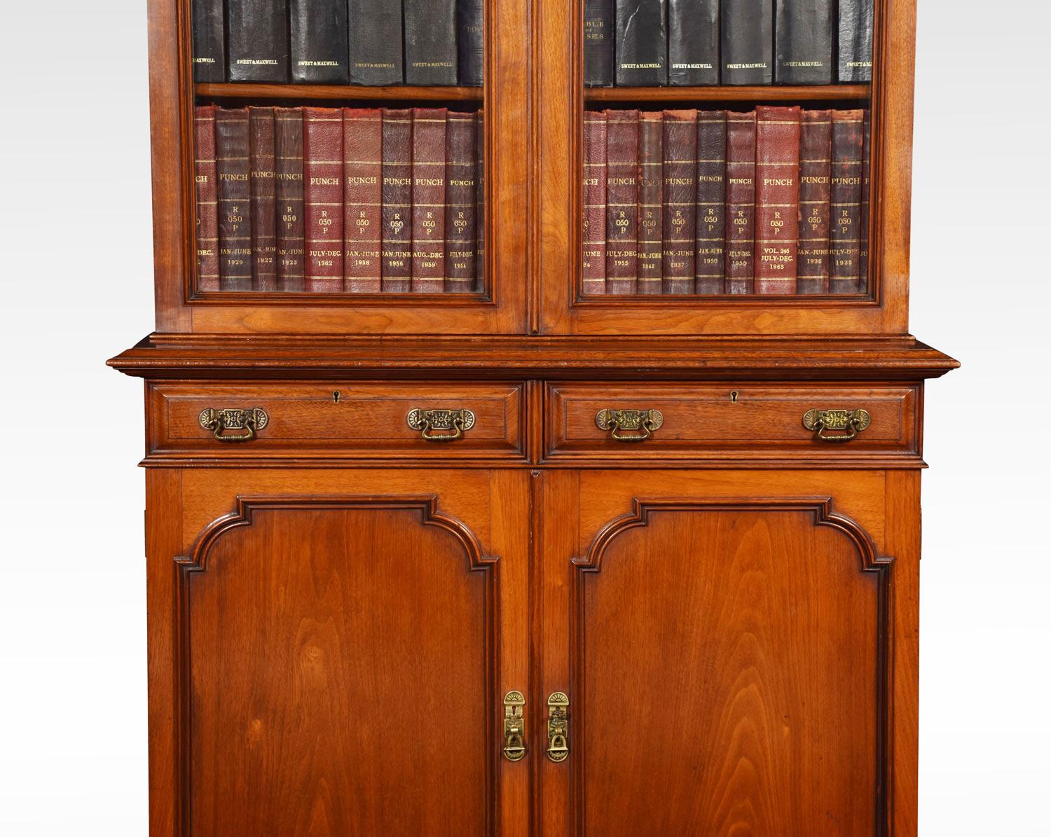 British Two-Door Narrow Walnut Bookcase