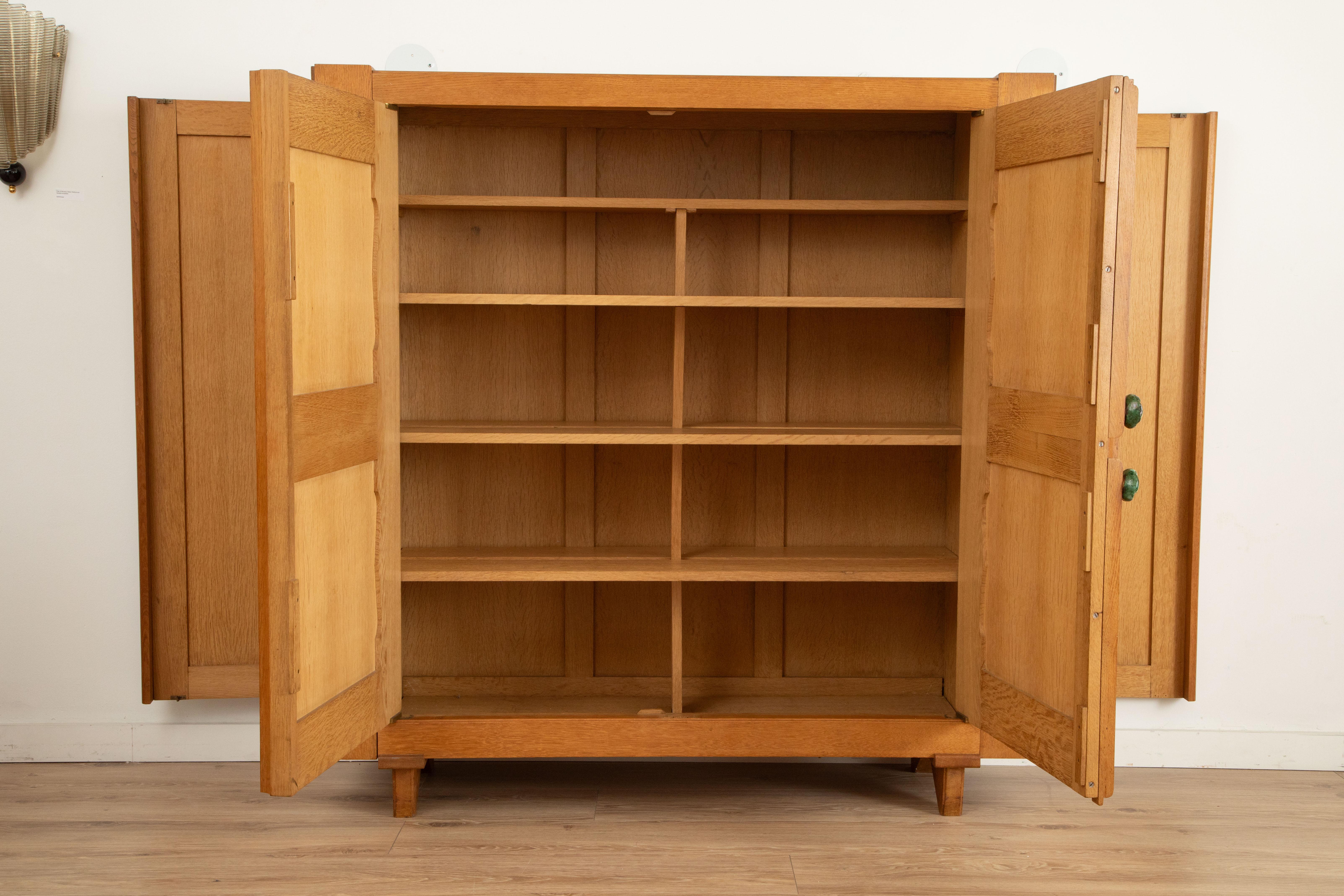 French Two Door Oak Cabinet by Guillerme et Chambron, France 1960 For Sale