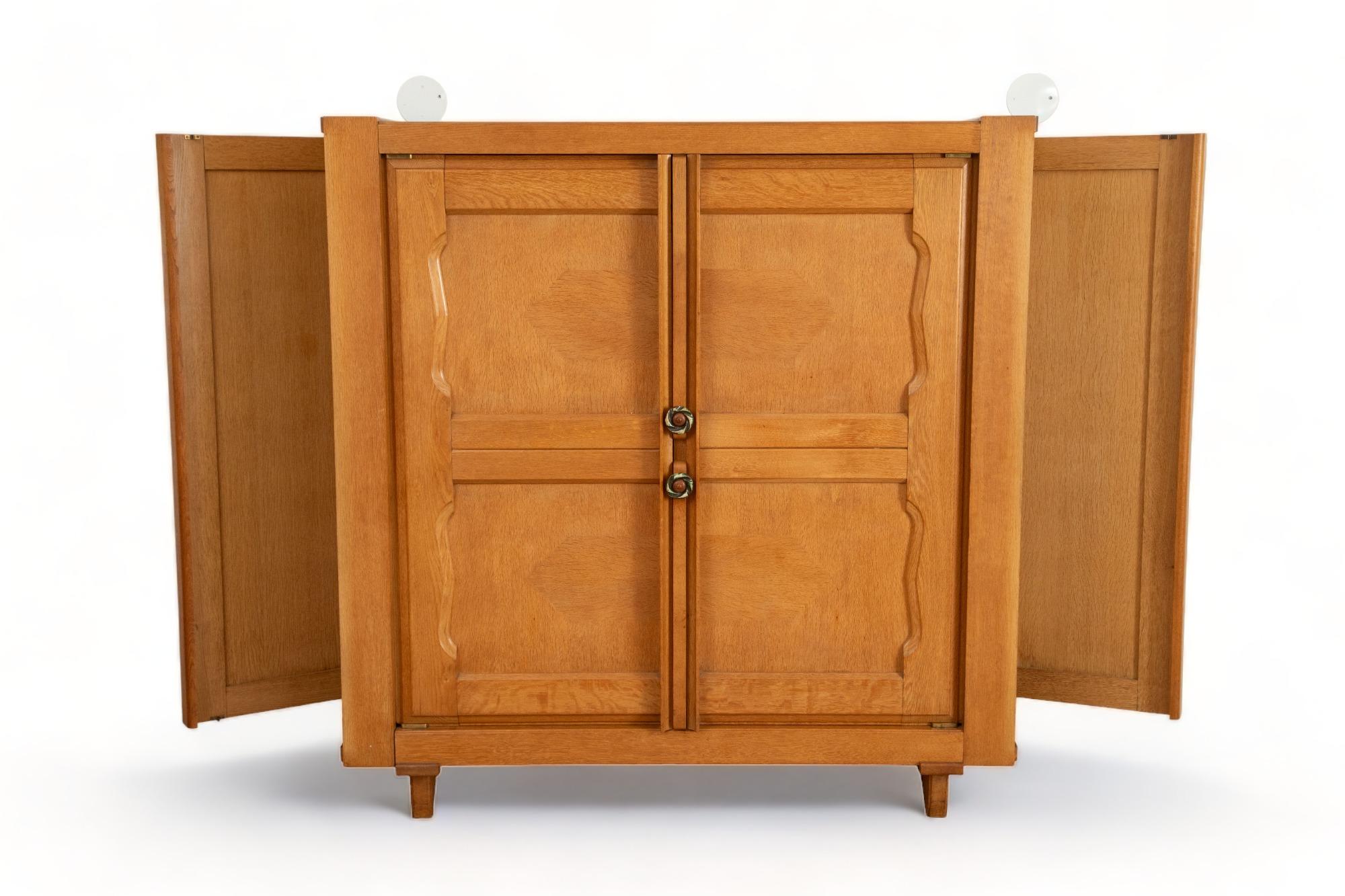 Two Door Oak Cabinet by Guillerme et Chambron, France 1960 In Excellent Condition For Sale In Miami, FL