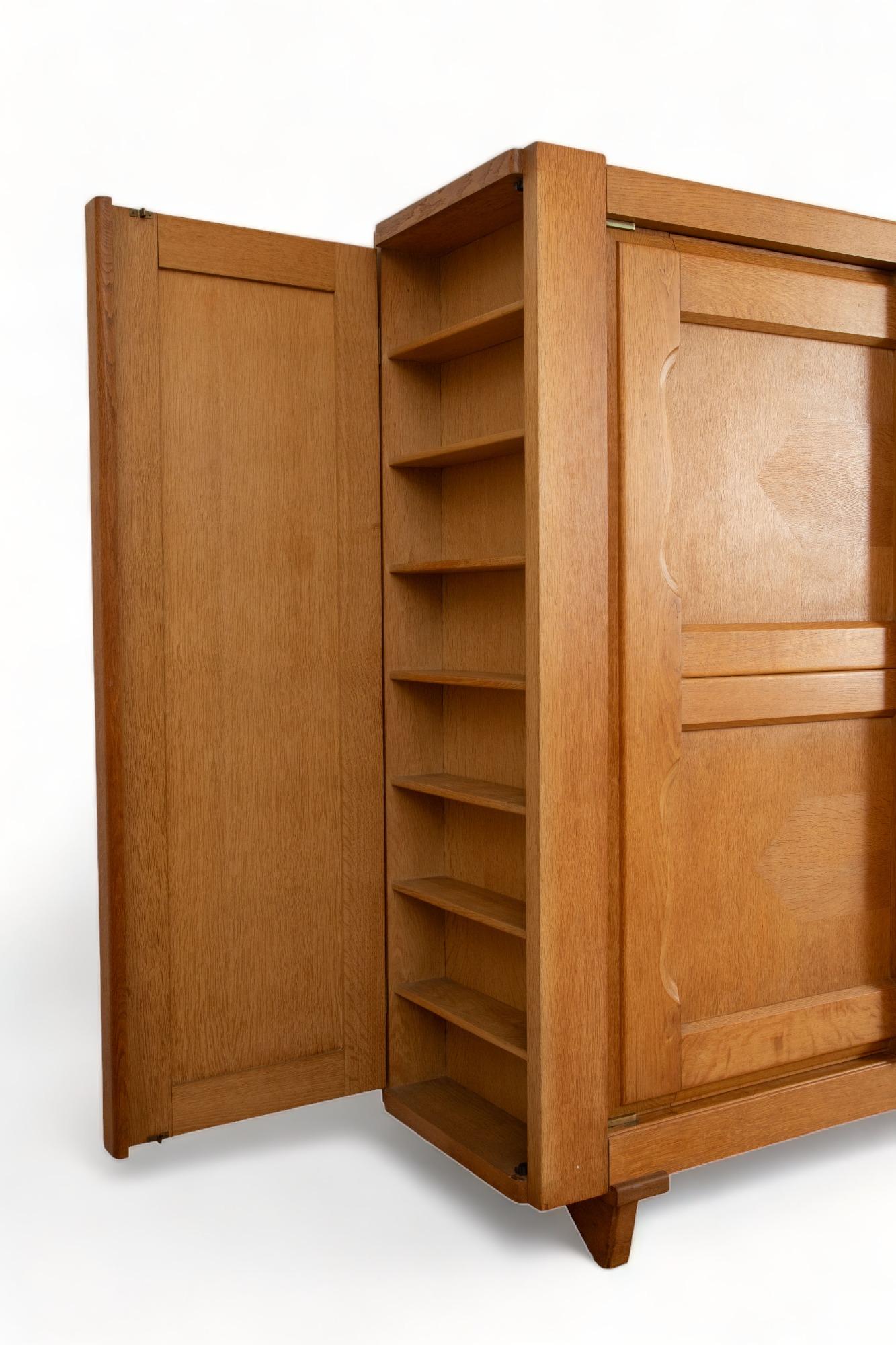 French Two Door Oak Cabinet by Guillerme et Chambron, France 1960