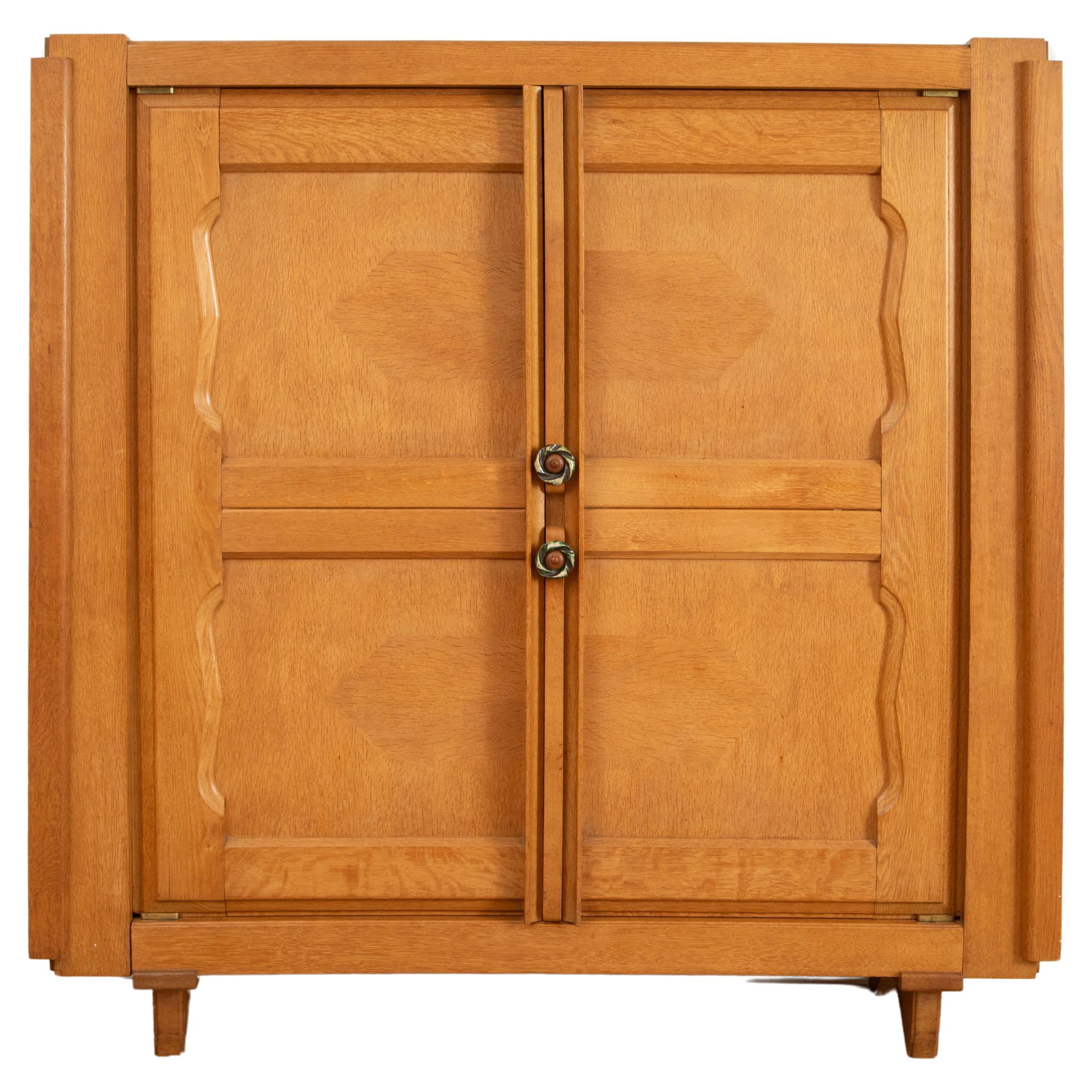 Two Door Oak Cabinet by Guillerme et Chambron, France 1960 For Sale