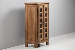 Two-Door Oak Cabinet with Carved Rosette Panels, France, 1940s