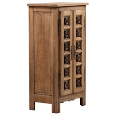 Two-Door Oak Cabinet with Carved Rosette Panels, France, 1940s