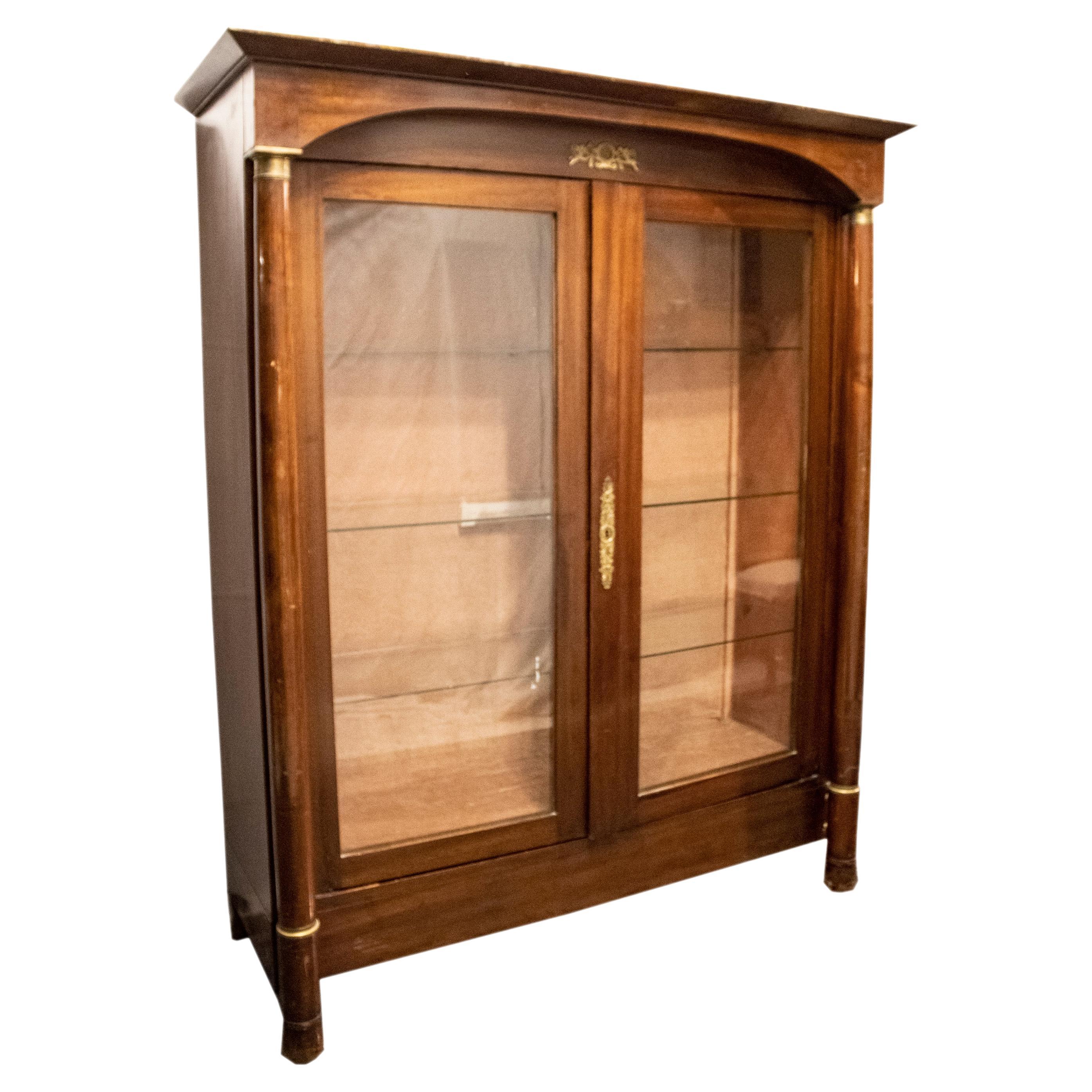 Two-Door Oak Display Cabinet with Bronze Details, France, 19th Century.