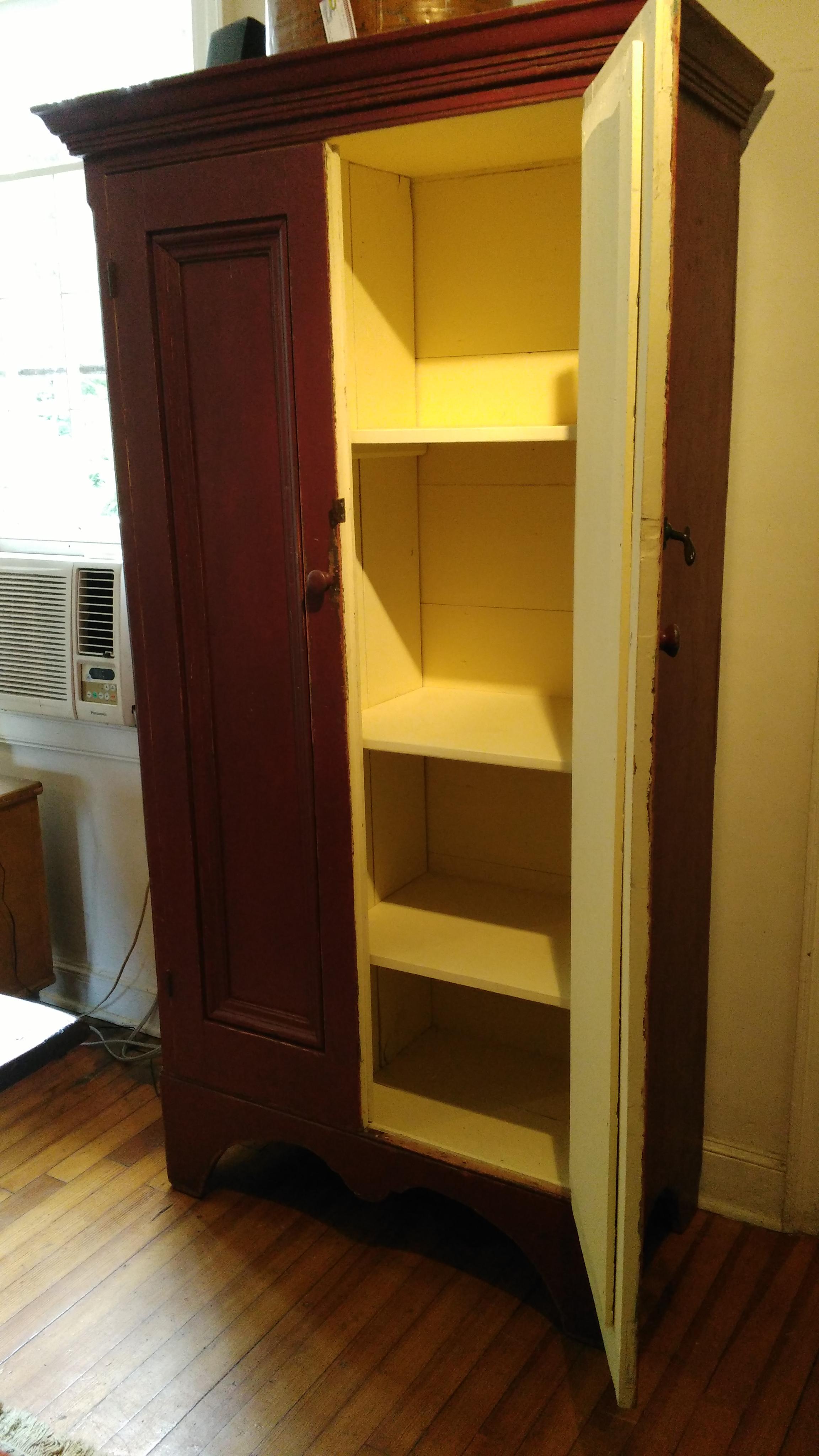 Two-Door Painted Canadian Armoire In Distressed Condition In Sheffield, MA