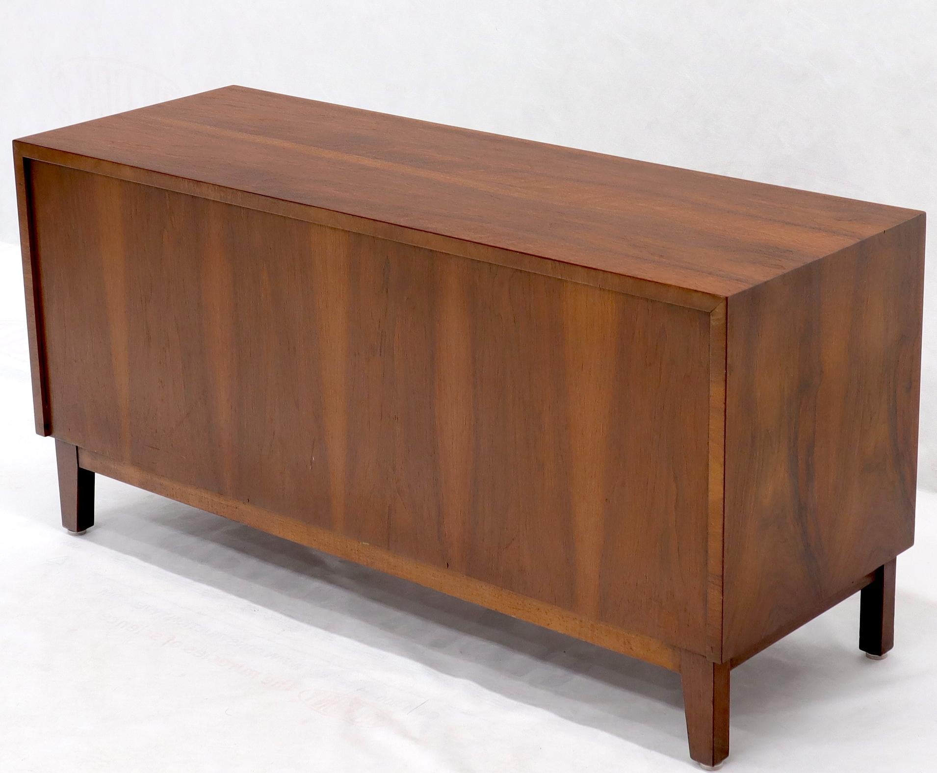 Two Door Sculpted Front Small Walnut Credenza Dresser with Brass Accents 5