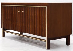 Two Door Sculpted Front Small Walnut Credenza Dresser with Brass Accents