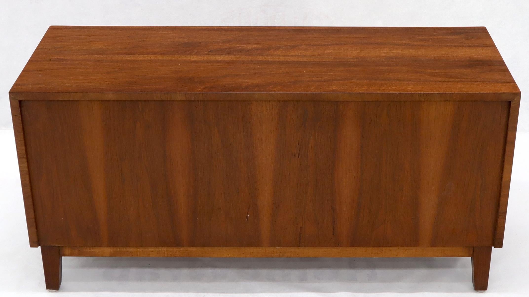 Lacquered Two Door Sculpted Front Small Walnut Credenza Dresser with Brass Accents