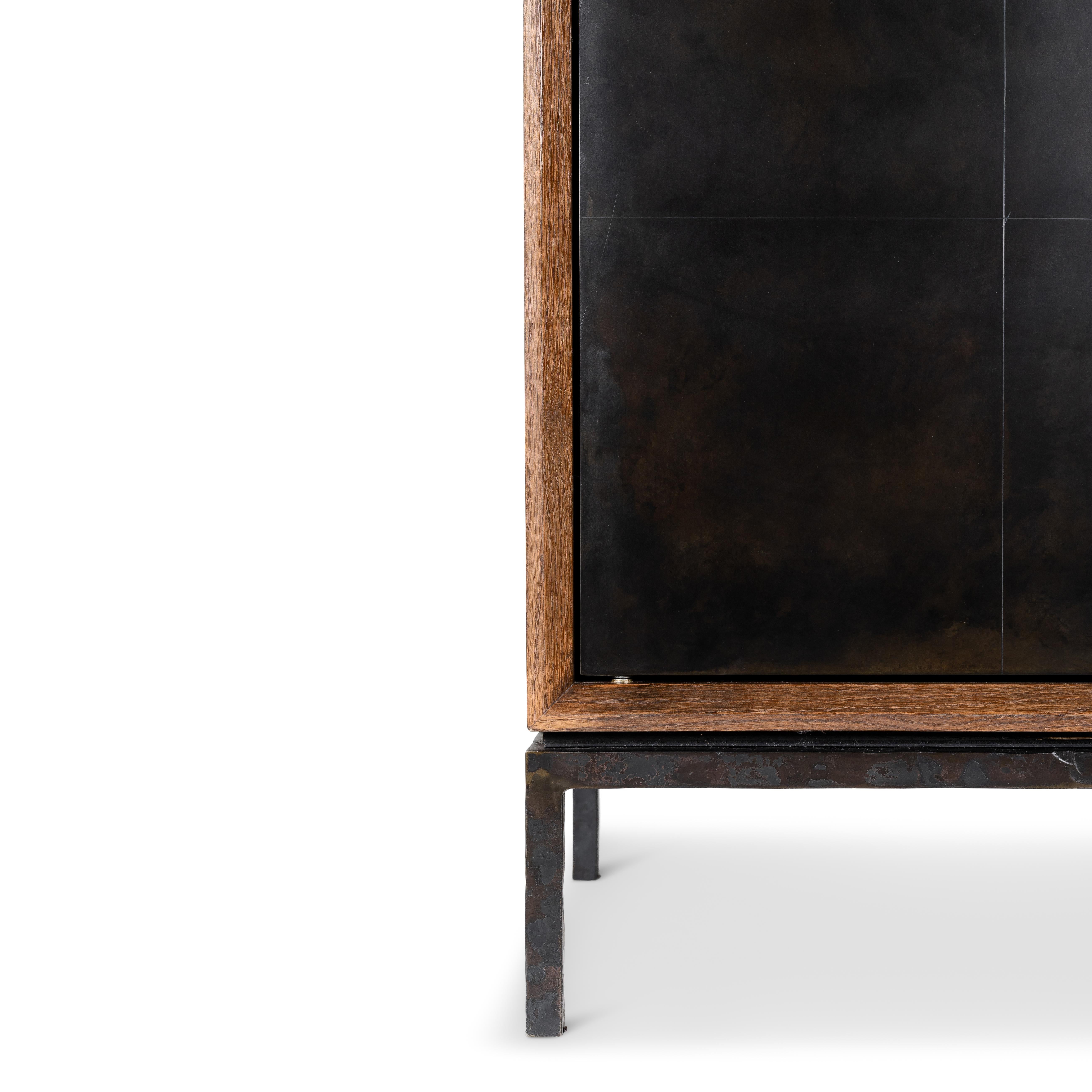 Contemporary Two Door Server with Honed Nero Marquino Top For Sale