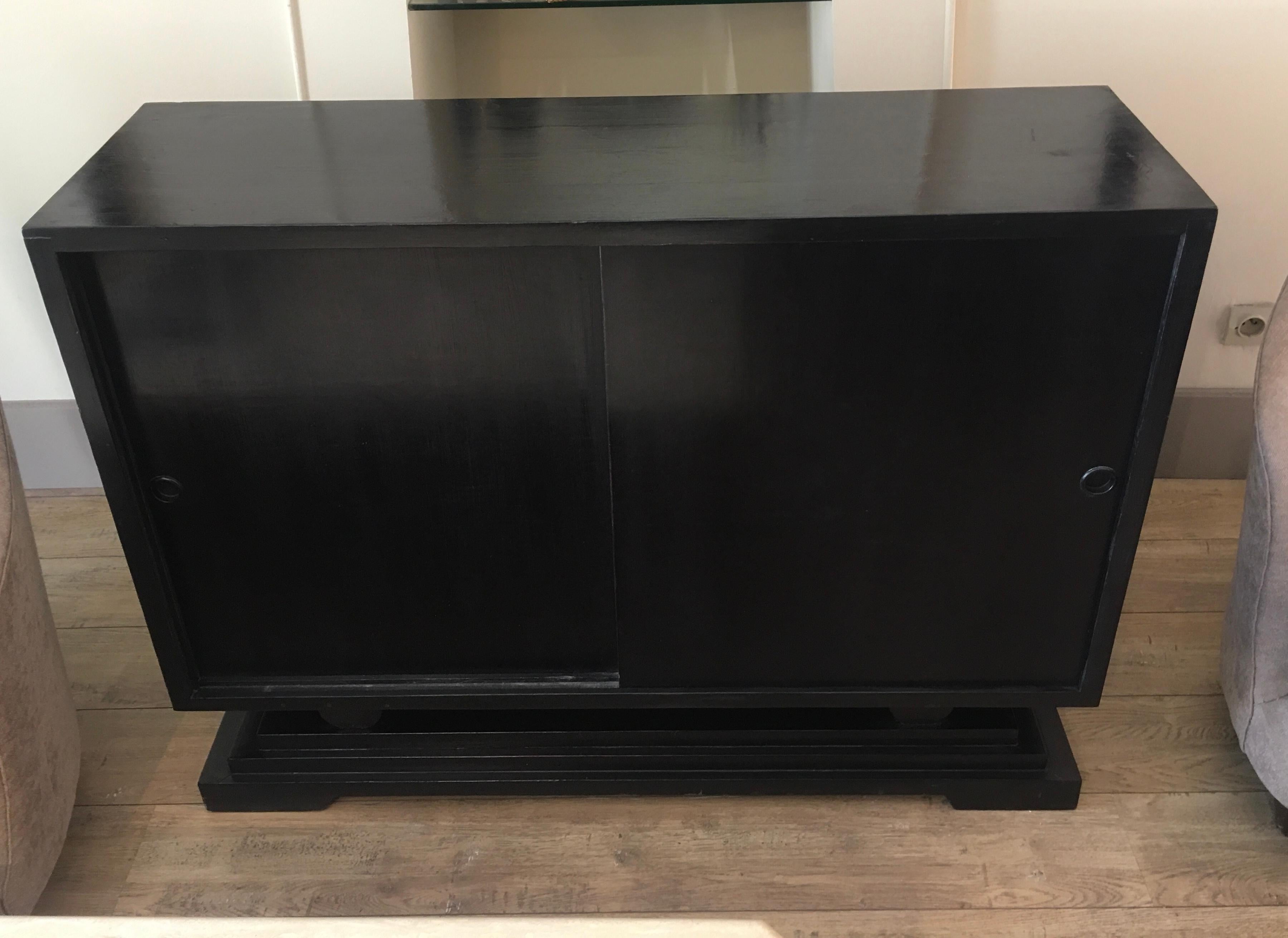 Two-Door Sideboard, Black Lacquer, 1970, French 3