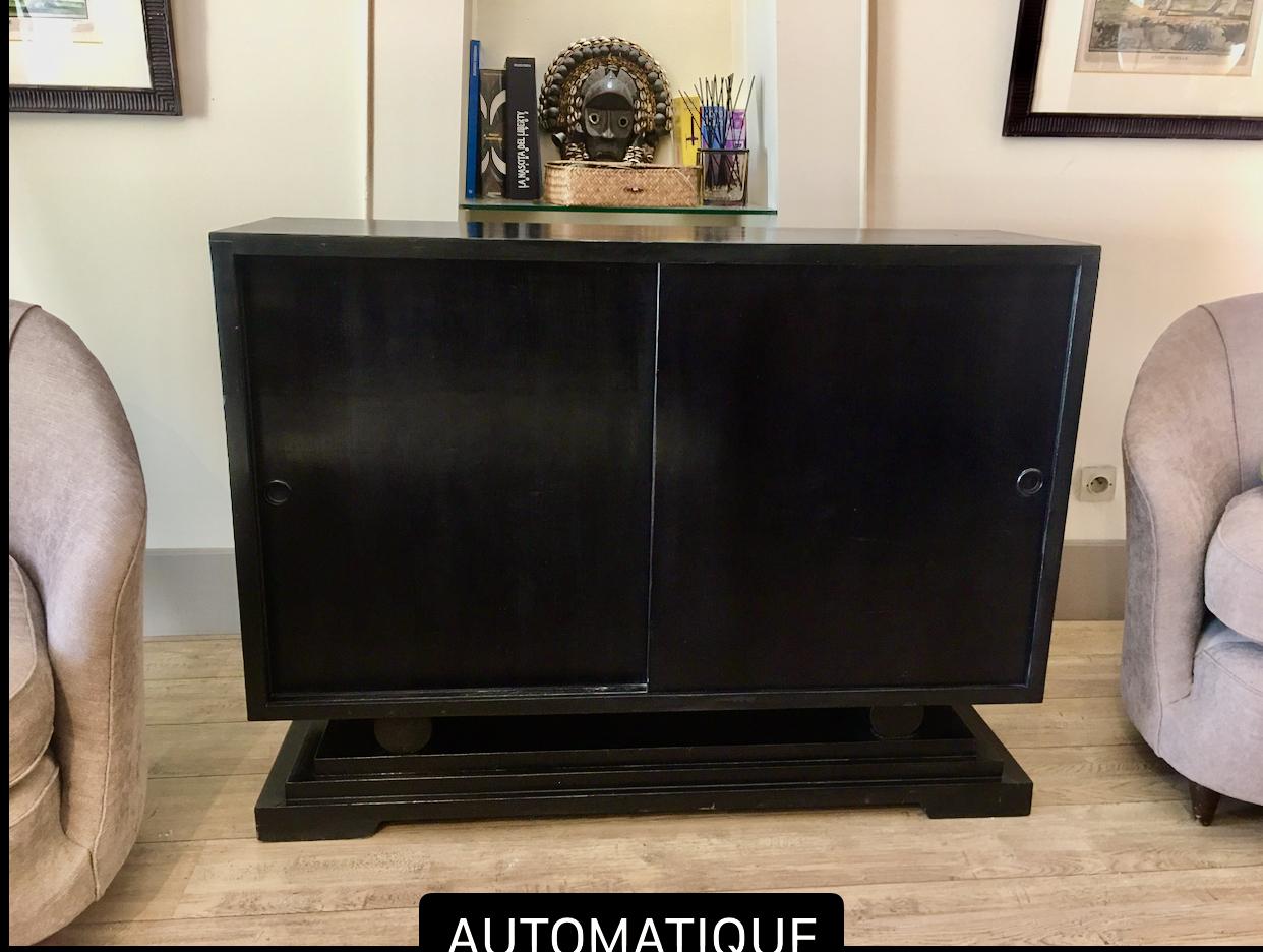 Two-Door Sideboard, Black Lacquer, 1970, French 5